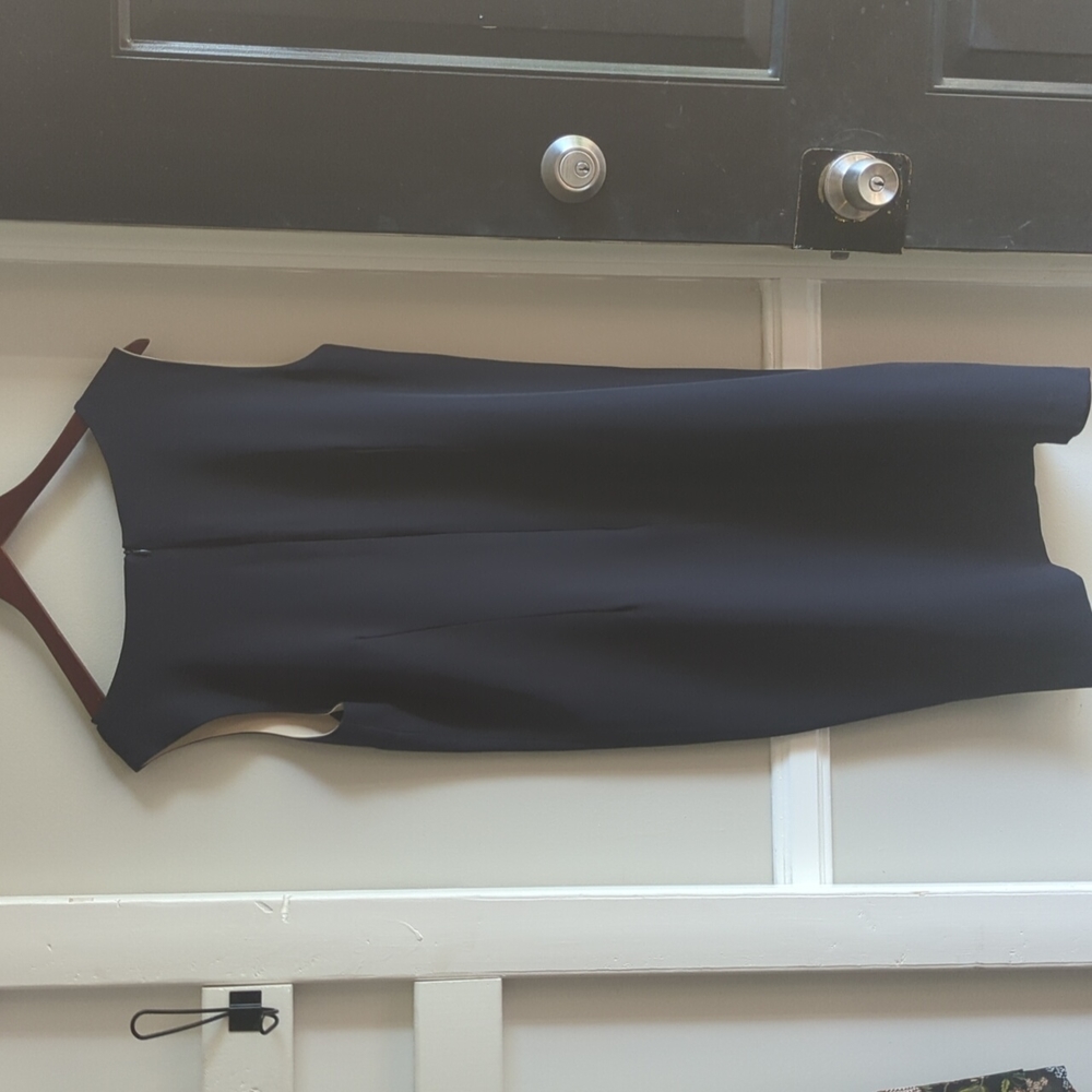 Mary McFadden Collection Dress 2 Piece Dress Suit Set 12 VTG Navy Neutral - Picture 5 of 11